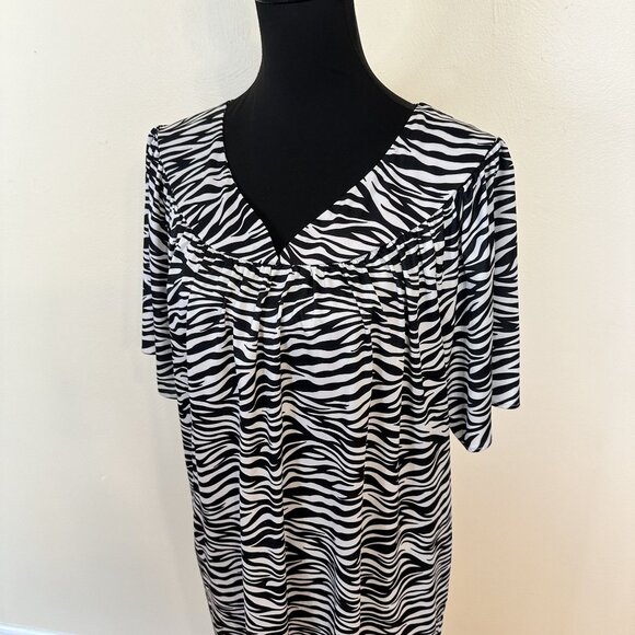 Zebra Print Womens Midi Dress V Neck Short Sleeve MuMu Housedress Loungewear - Picture 2 of 9